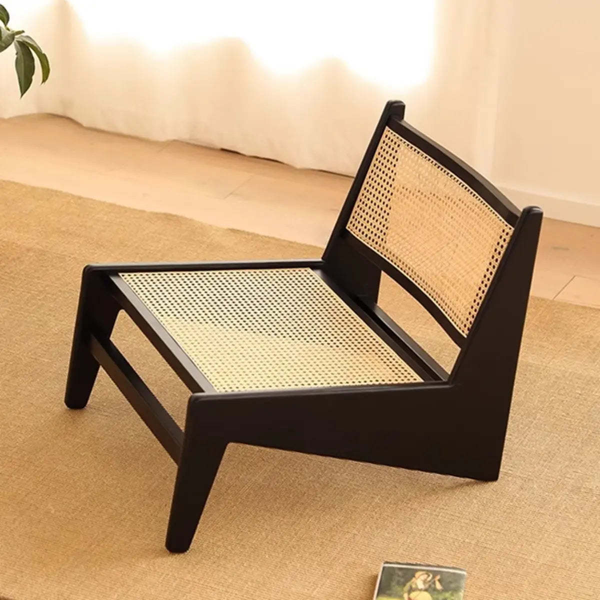 Black Woven-Back Wood Frame Armless Lounge Chair — Black