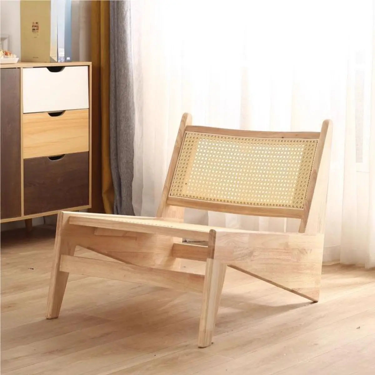 Black Woven-Back Wood Frame Armless Lounge Chair — Cherry