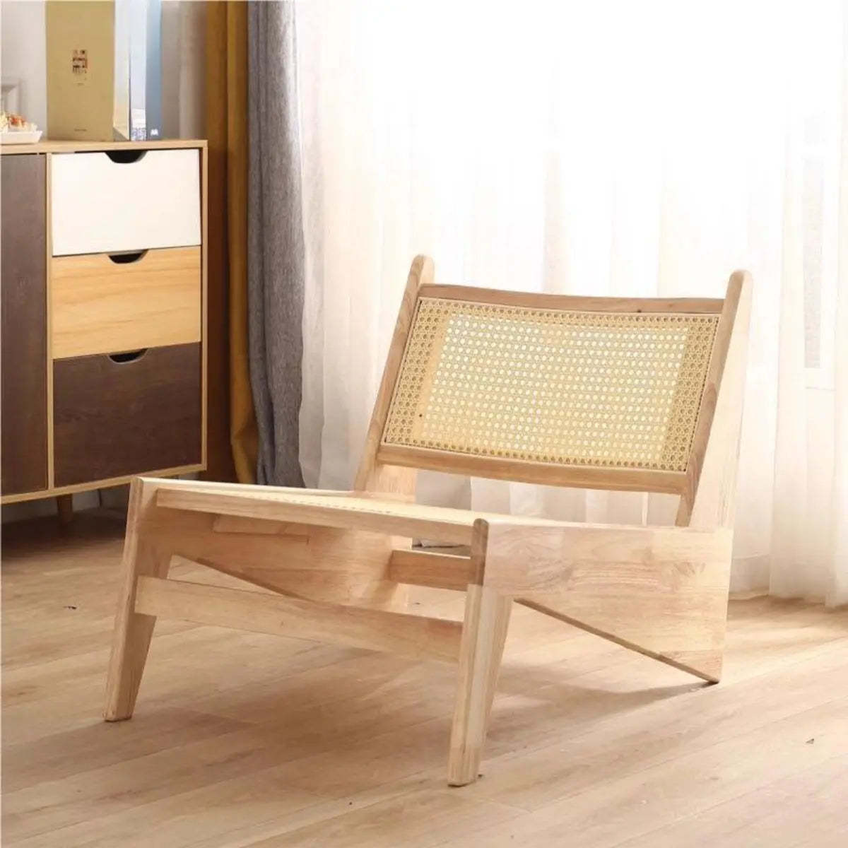Black Woven-Back Wood Frame Armless Lounge Chair — Cherry