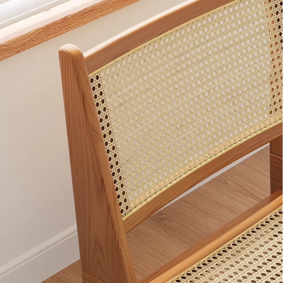 Black Woven-Back Wood Frame Armless Lounge Chair