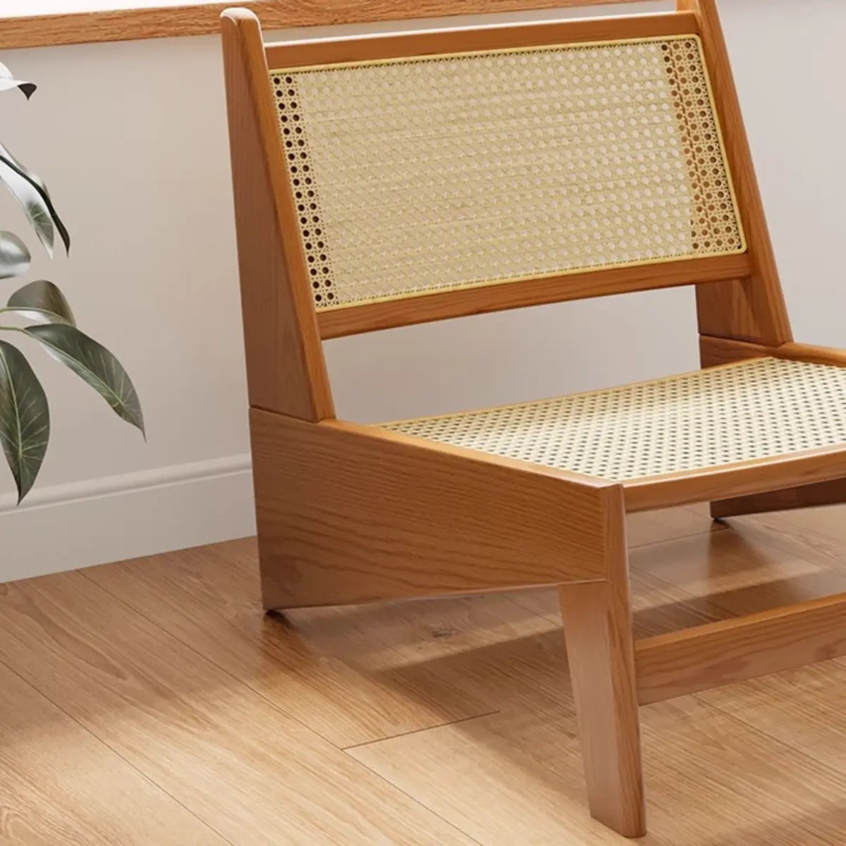 Black Woven-Back Wood Frame Armless Lounge Chair
