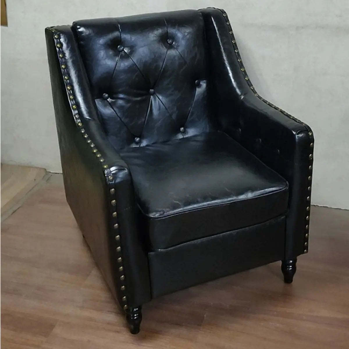 Blackish Green Oiled Leather Flared-Arm Lounge Chair — Lake Blue / Oiled Leather