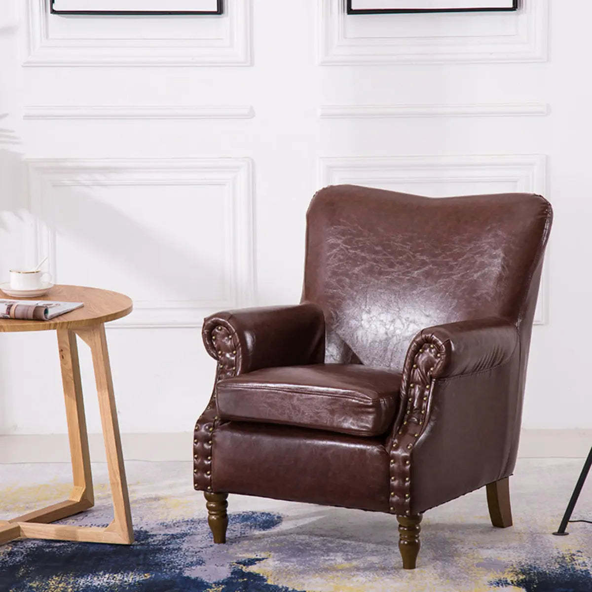 Blackish Green Oiled Leather Flared-Arm Lounge Chair