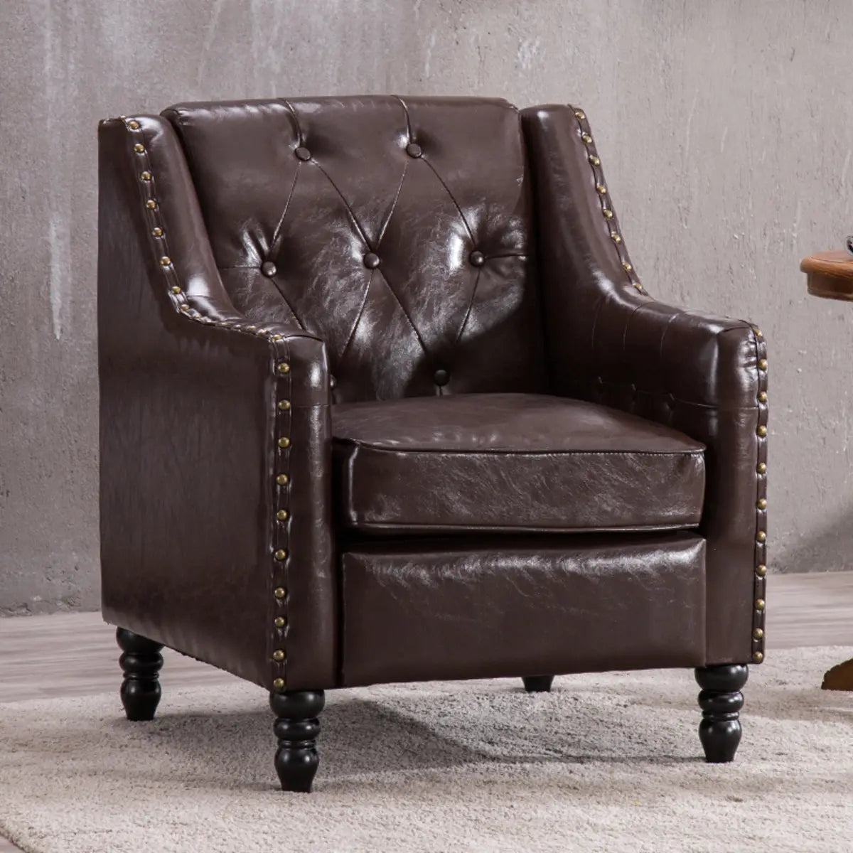 Blackish Green Oiled Leather Flared-Arm Lounge Chair — Coffee / Oiled Leather