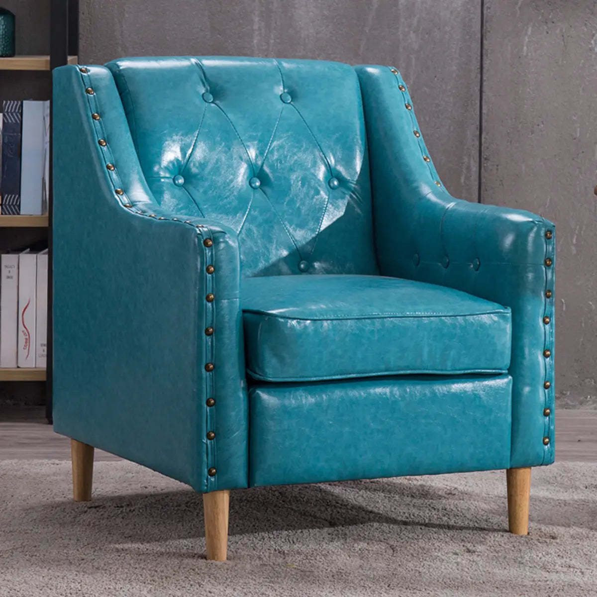 Blackish Green Oiled Leather Flared-Arm Lounge Chair