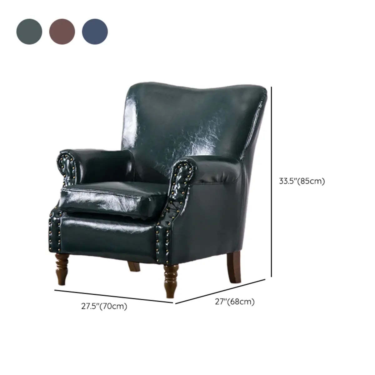 Blackish Green Oiled Leather Flared-Arm Lounge Chair
