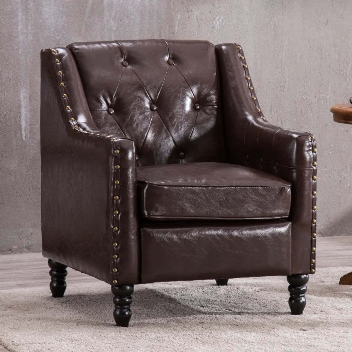 Blackish Green Oiled Leather Flared-Arm Lounge Chair — Coffee / Oiled Leather