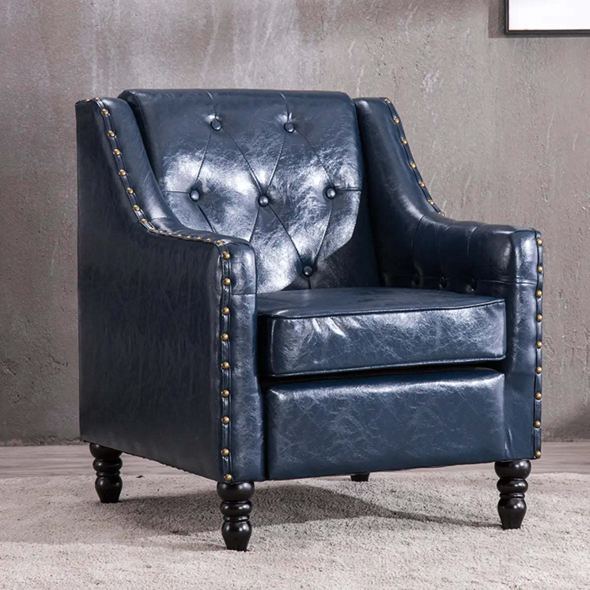 Blackish Green Oiled Leather Flared-Arm Lounge Chair — Green / Oiled Leather