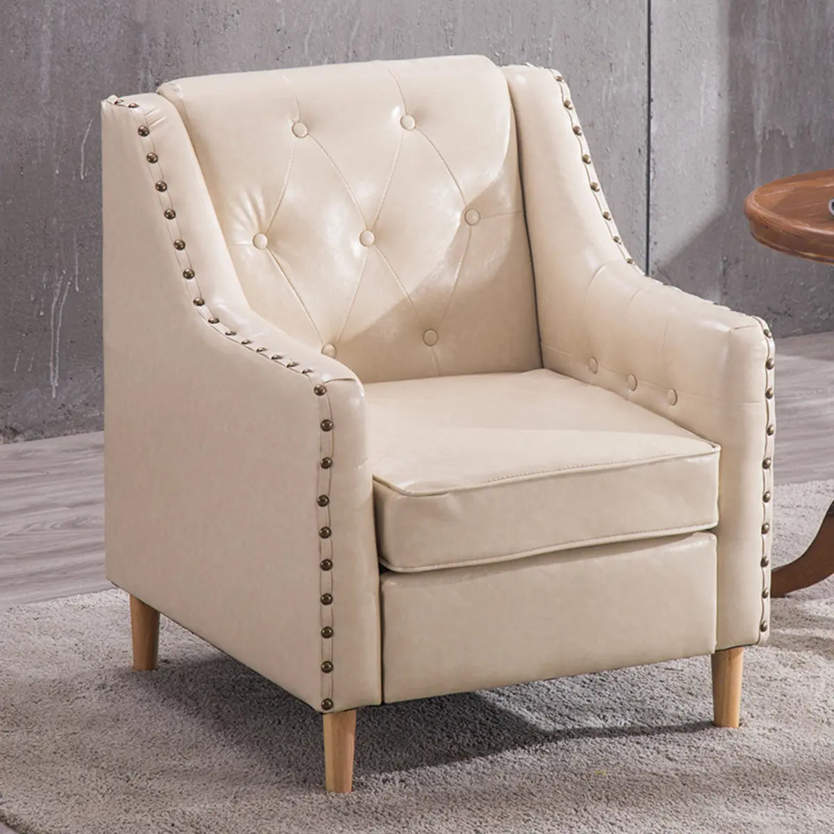 Blackish Green Oiled Leather Flared-Arm Lounge Chair — Light Green / Cotton and Linen