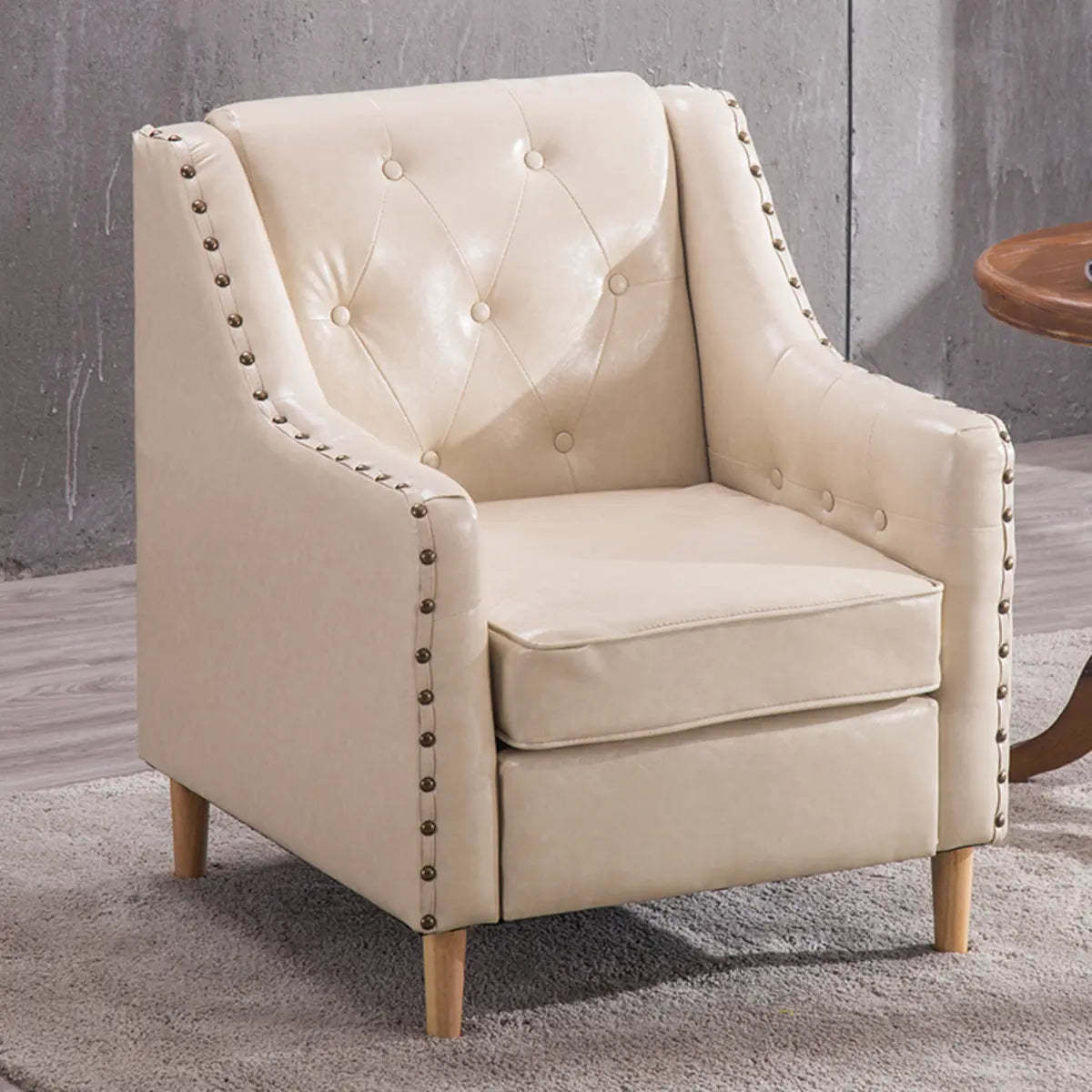 Blackish Green Oiled Leather Flared-Arm Lounge Chair — Light Green / Cotton and Linen