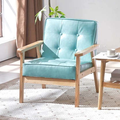 Blackish Green Oiled Leather Tufted Accent Chair