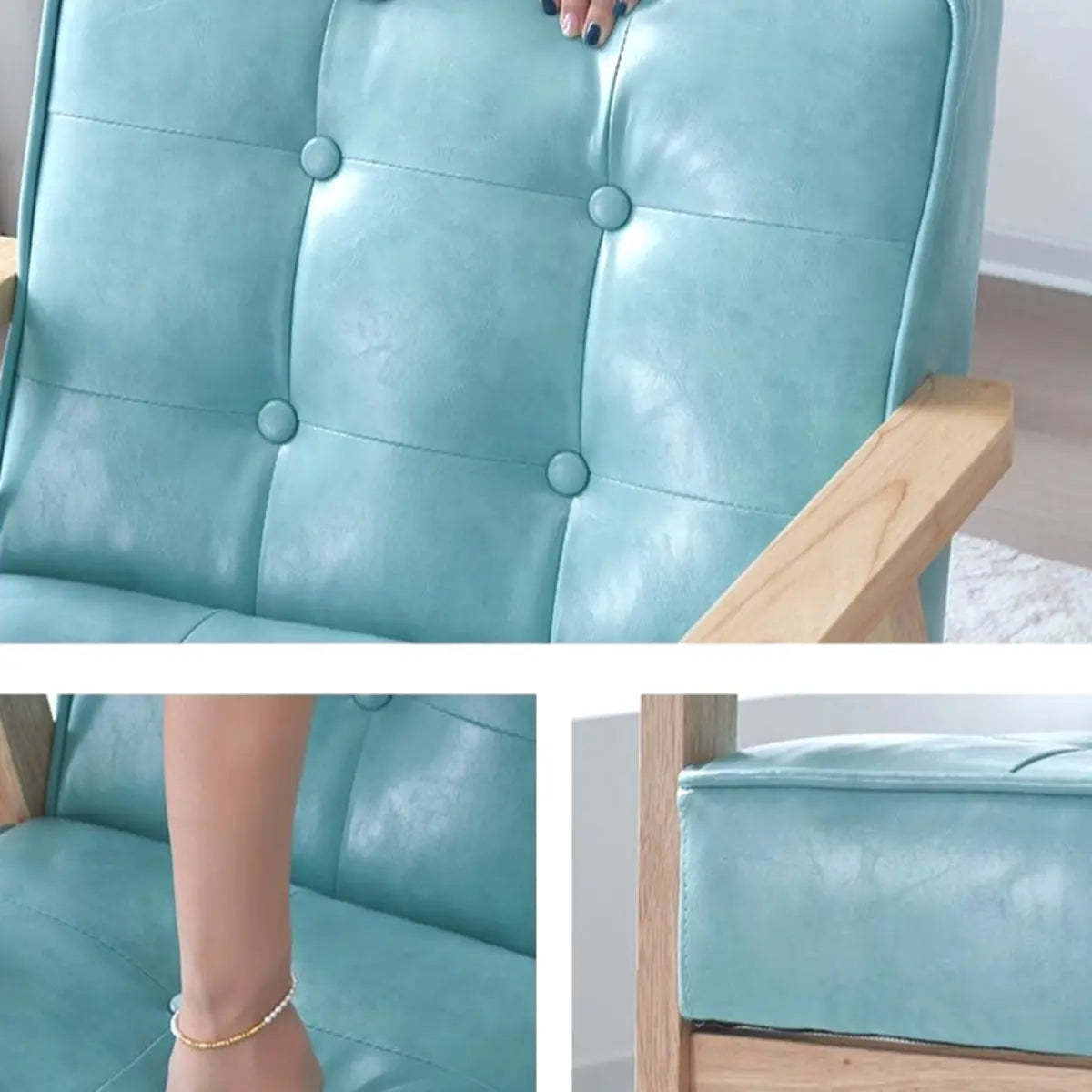Blackish Green Oiled Leather Tufted Accent Chair