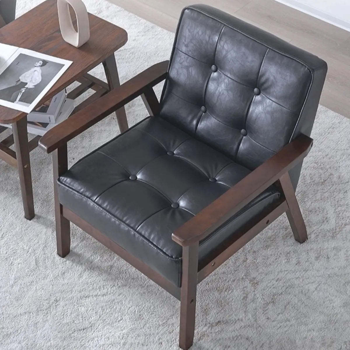 Blackish Green Oiled Leather Tufted Accent Chair