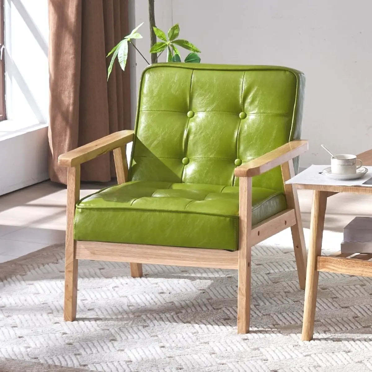 Blackish Green Oiled Leather Tufted Accent Chair