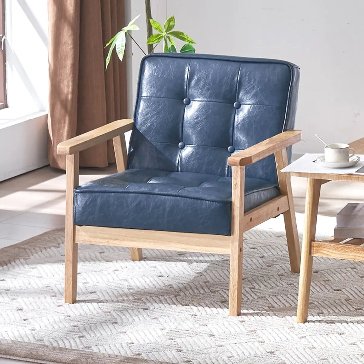 Blackish Green Oiled Leather Tufted Accent Chair — Blackish Green / Oiled Leather