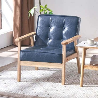 Blackish Green Oiled Leather Tufted Accent Chair — Blackish Green / Oiled Leather