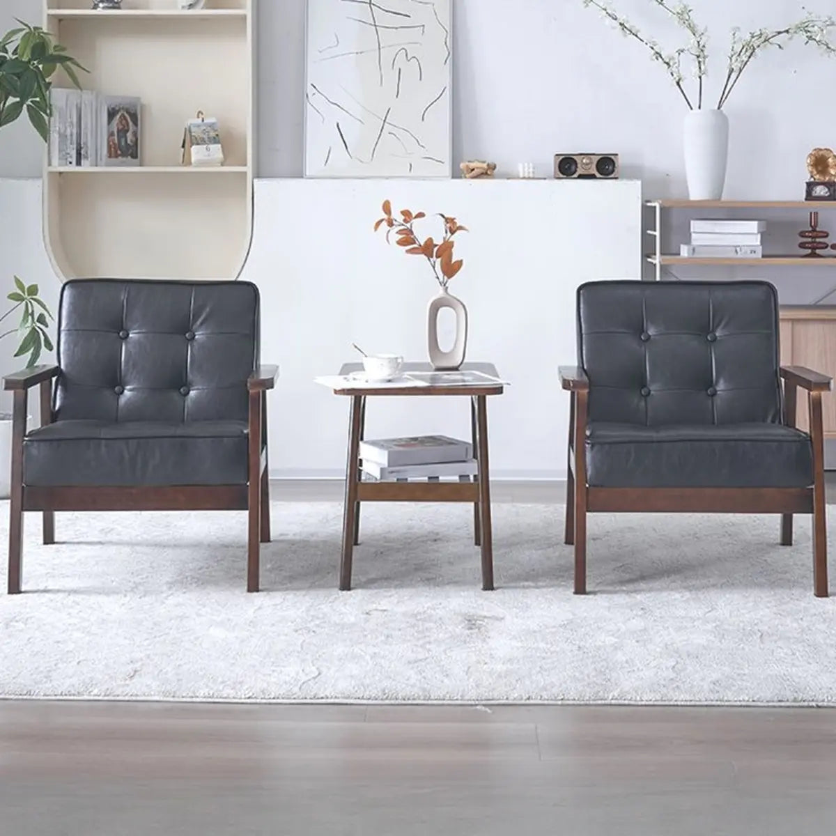 Blackish Green Oiled Leather Tufted Accent Chair — Brown / Oiled Leather