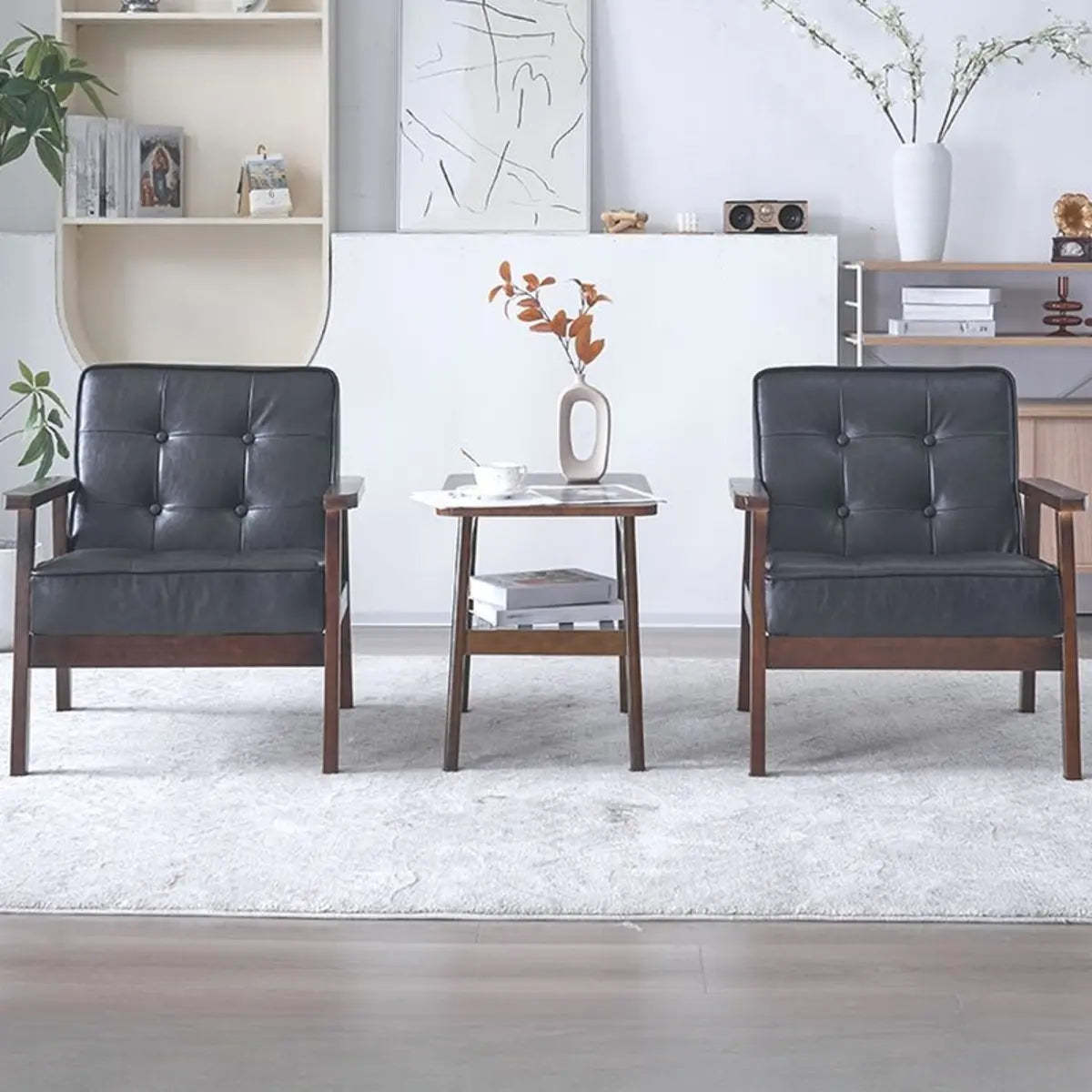 Blackish Green Oiled Leather Tufted Accent Chair — Brown / Oiled Leather