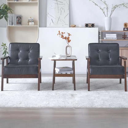 Blackish Green Oiled Leather Tufted Accent Chair — Brown / Oiled Leather