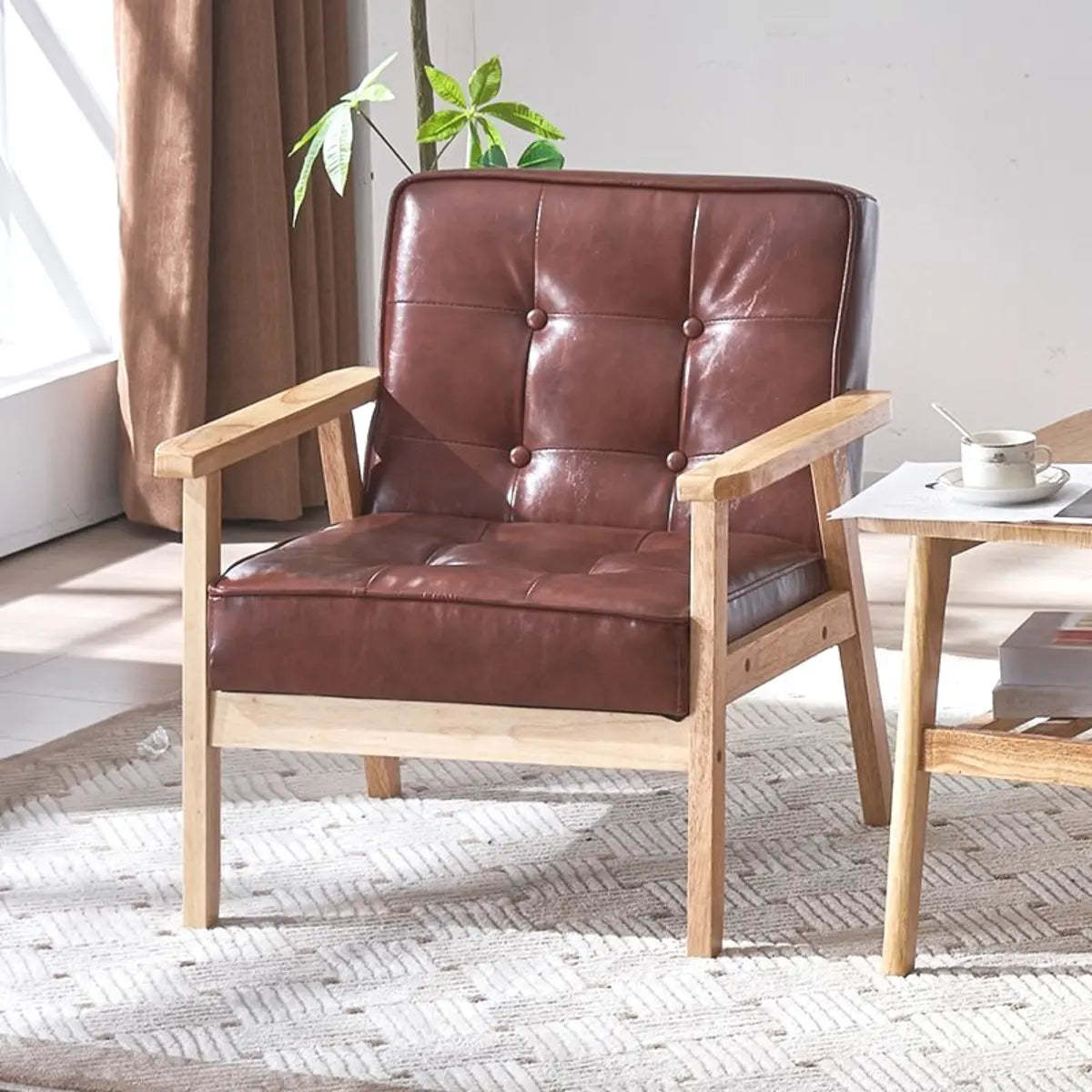 Blackish Green Oiled Leather Tufted Accent Chair — Dark Blue / Oiled Leather