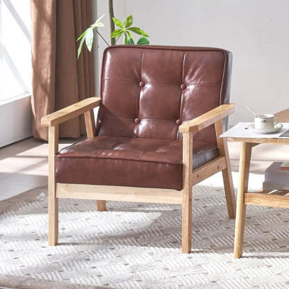 Blackish Green Oiled Leather Tufted Accent Chair — Dark Blue / Oiled Leather