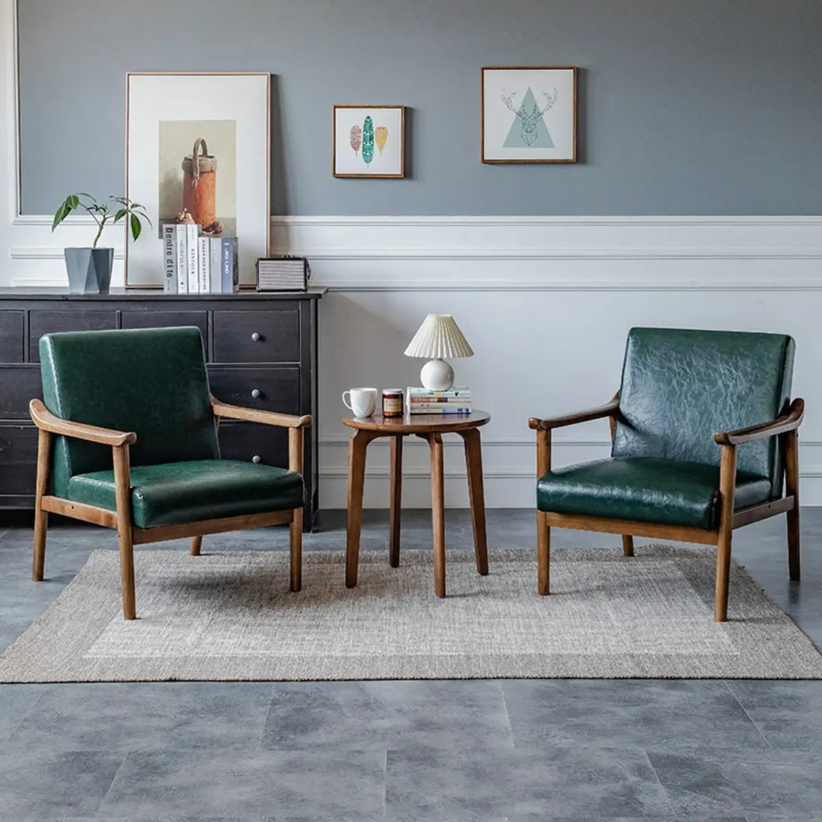 Blackish Green Stain Resistant Oiled Leather Arm Chair