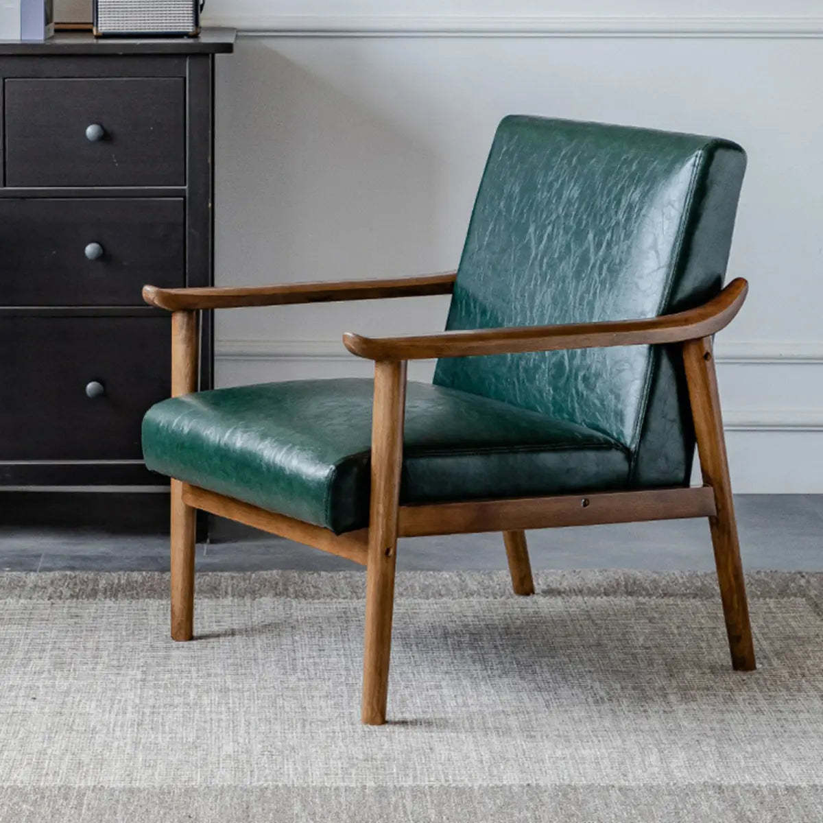 Blackish Green Stain Resistant Oiled Leather Arm Chair