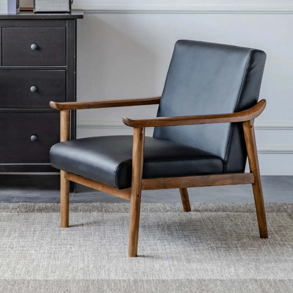 Blackish Green Stain Resistant Oiled Leather Arm Chair — Blackish Green / Oiled Leather
