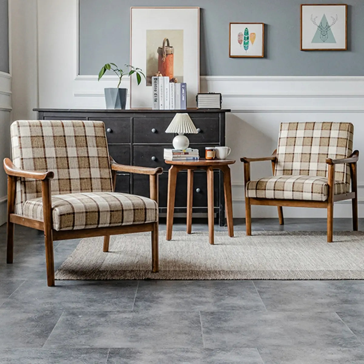 Blackish Green Stain Resistant Oiled Leather Arm Chair — Blue/ Gray / Linen