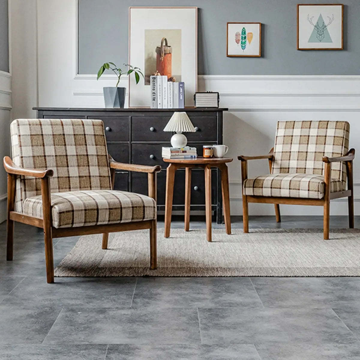 Blackish Green Stain Resistant Oiled Leather Arm Chair — Blue/ Gray / Linen