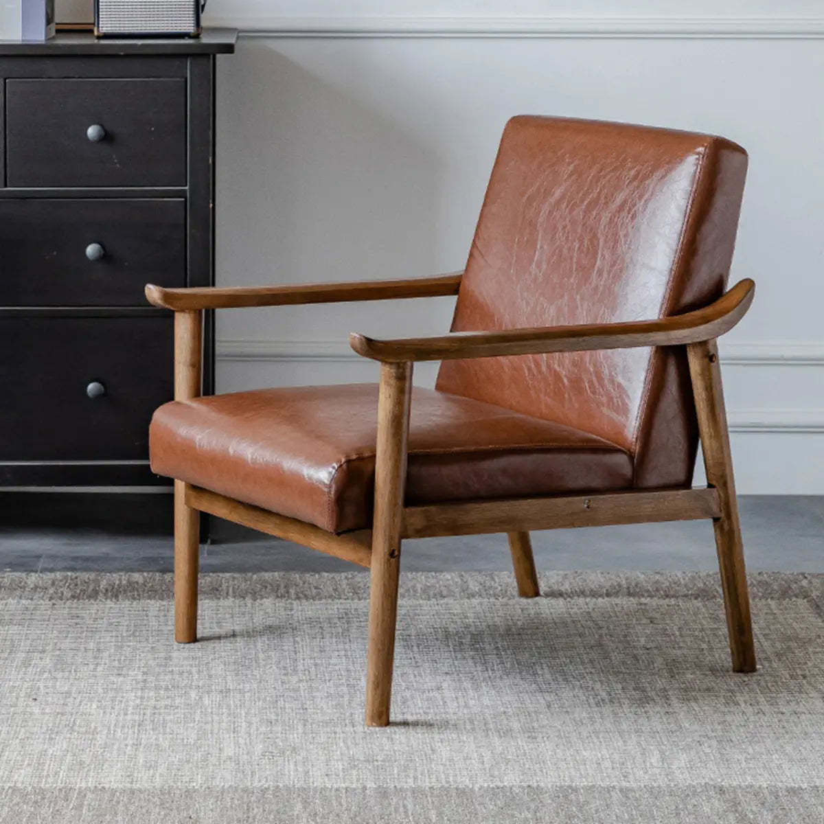 Blackish Green Stain Resistant Oiled Leather Arm Chair — Orange / Corduroy