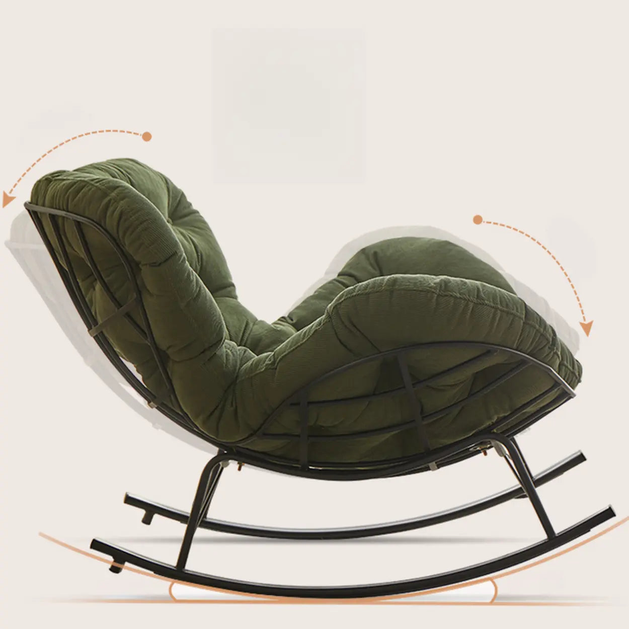 Blackish Green Tufted Metal-Leg Rocking Chair