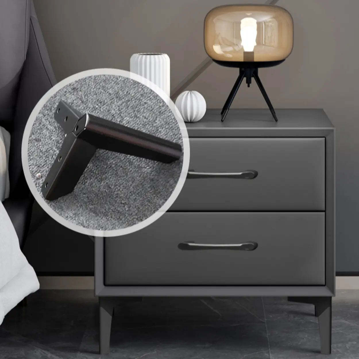 Blue 2-Tier Square Leather Nightstand with Legs — Blue