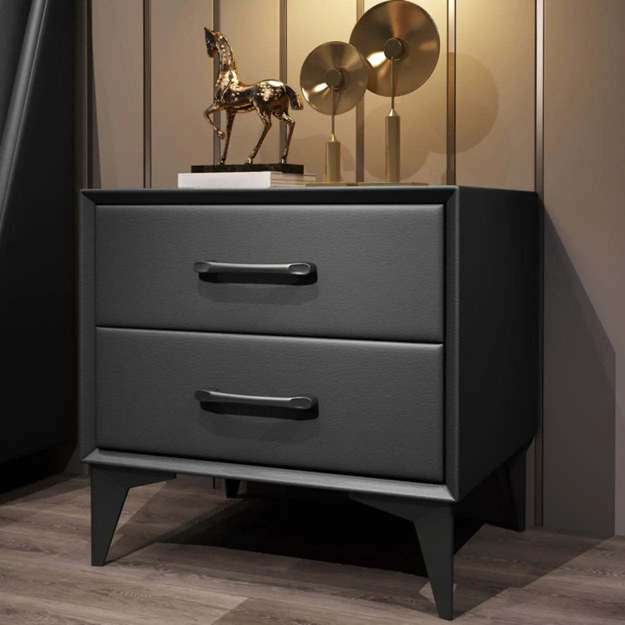 Lighom leather square 2-tier leather nightstands — 16" L x 16" W x 19" H / Black