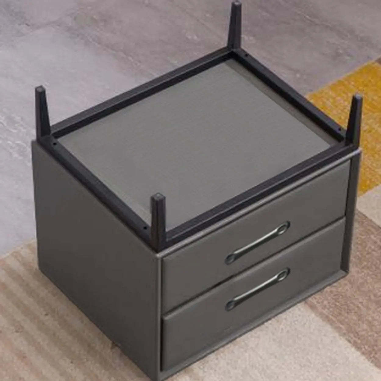 Blue 2-Tier Square Leather Nightstand with Legs — Off-White