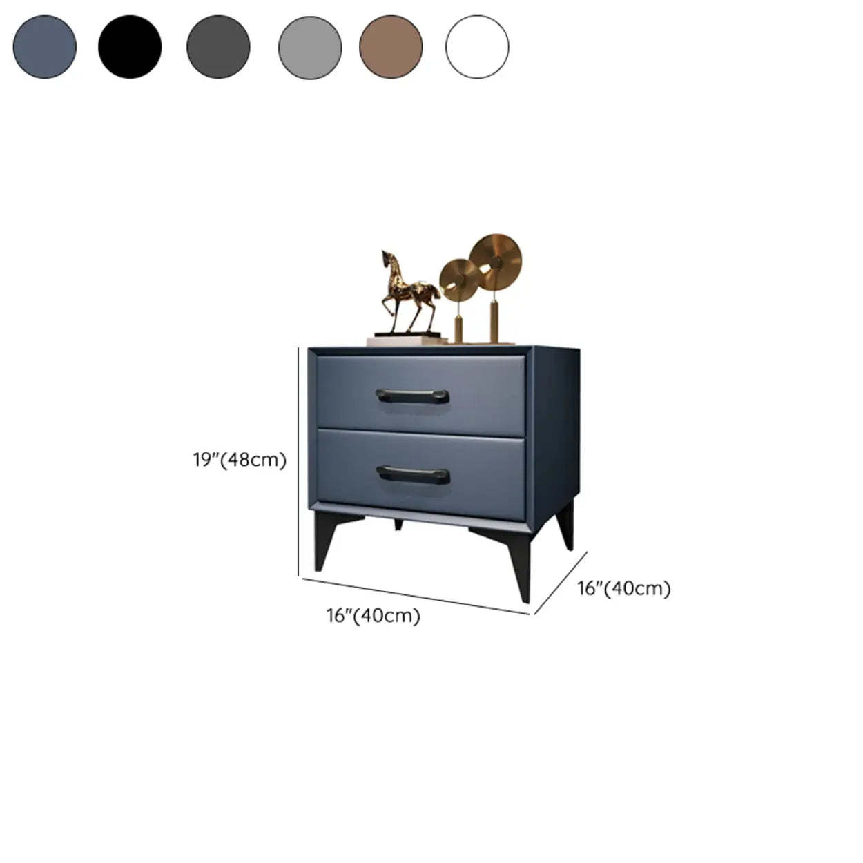 Blue 2-Tier Square Leather Nightstand with Legs — Light Gray
