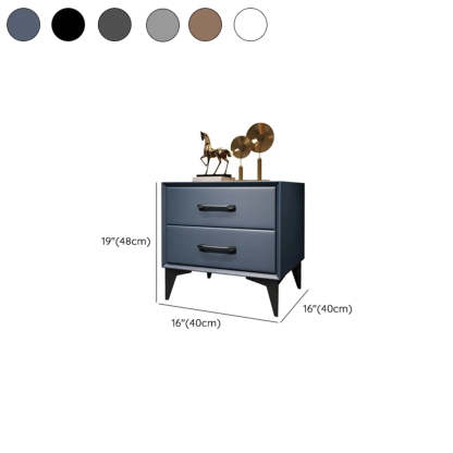 Blue 2-Tier Square Leather Nightstand with Legs — Light Gray