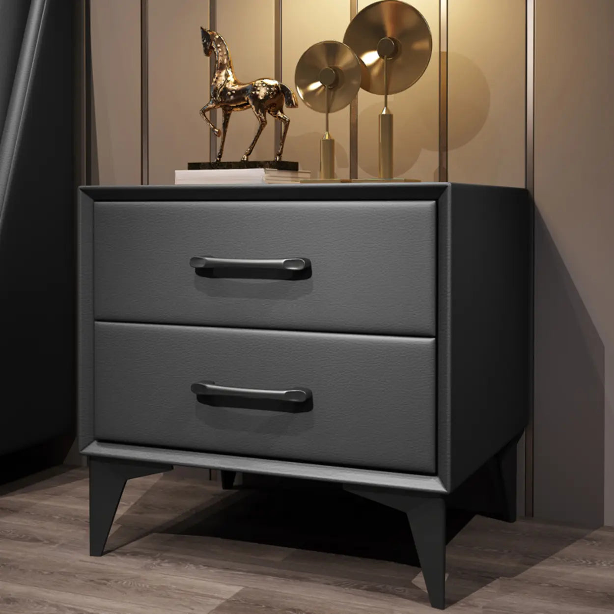 Blue 2-Tier Square Leather Nightstand with Legs — Brown