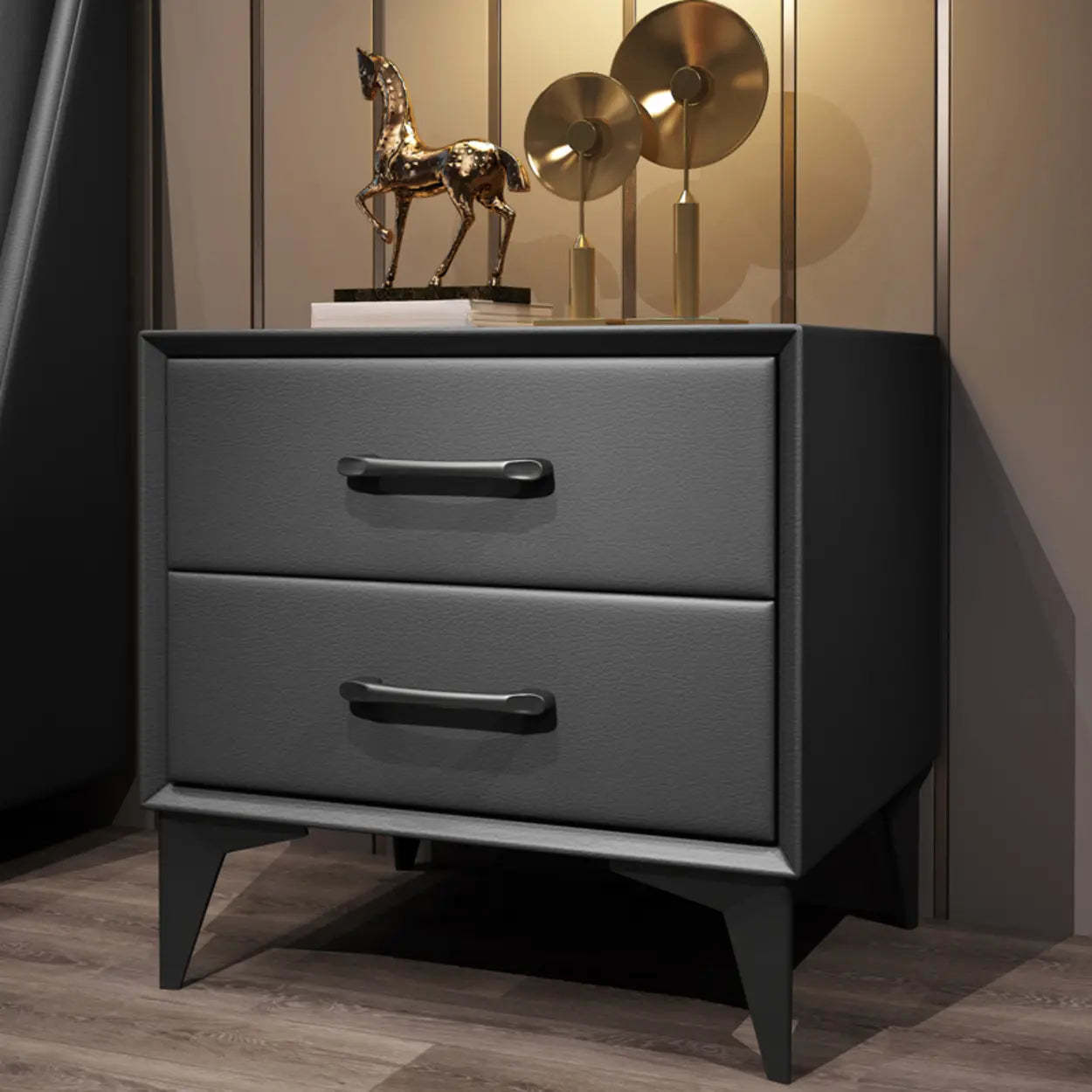 Blue 2-Tier Square Leather Nightstand with Legs — Brown