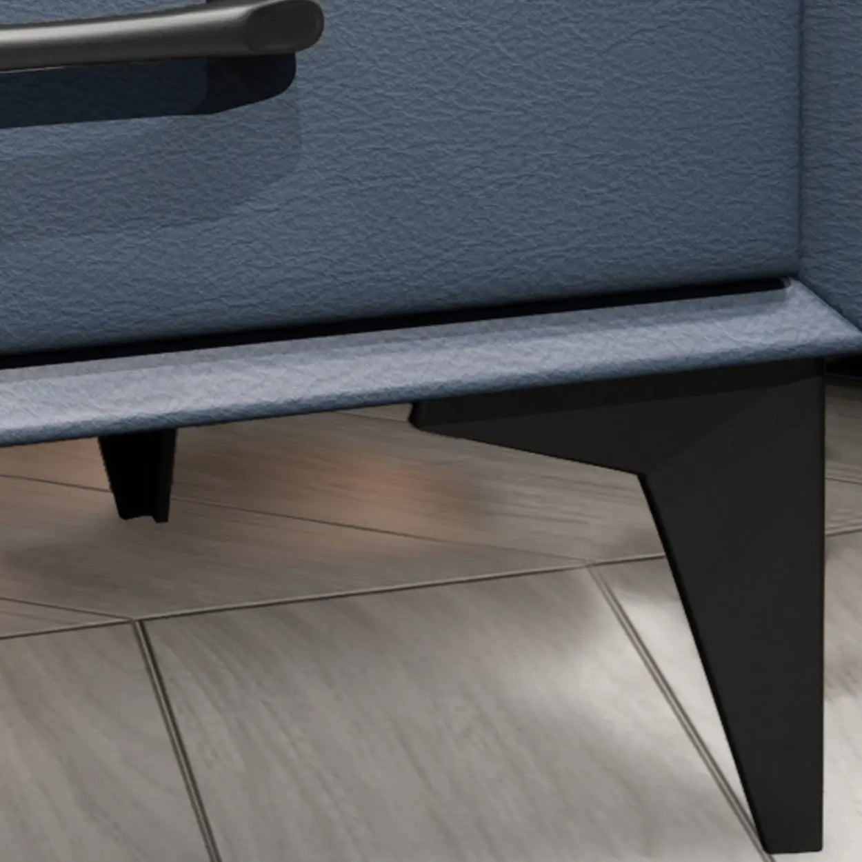 Blue 2-Tier Square Leather Nightstand with Legs — Light Gray