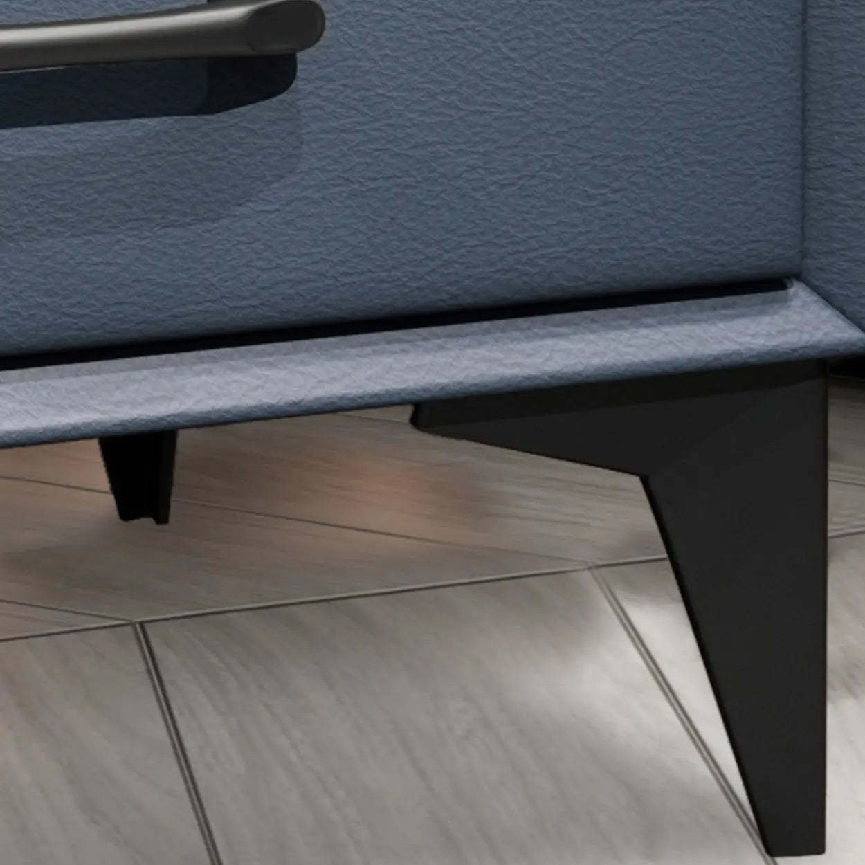 Blue 2-Tier Square Leather Nightstand with Legs — Light Gray