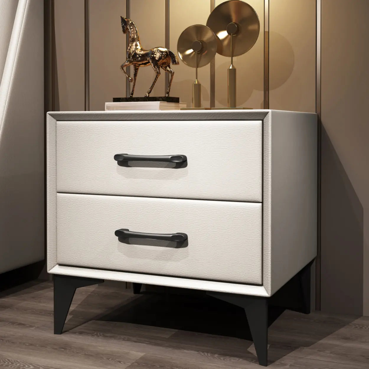 Blue 2-Tier Square Leather Nightstand with Legs — Black