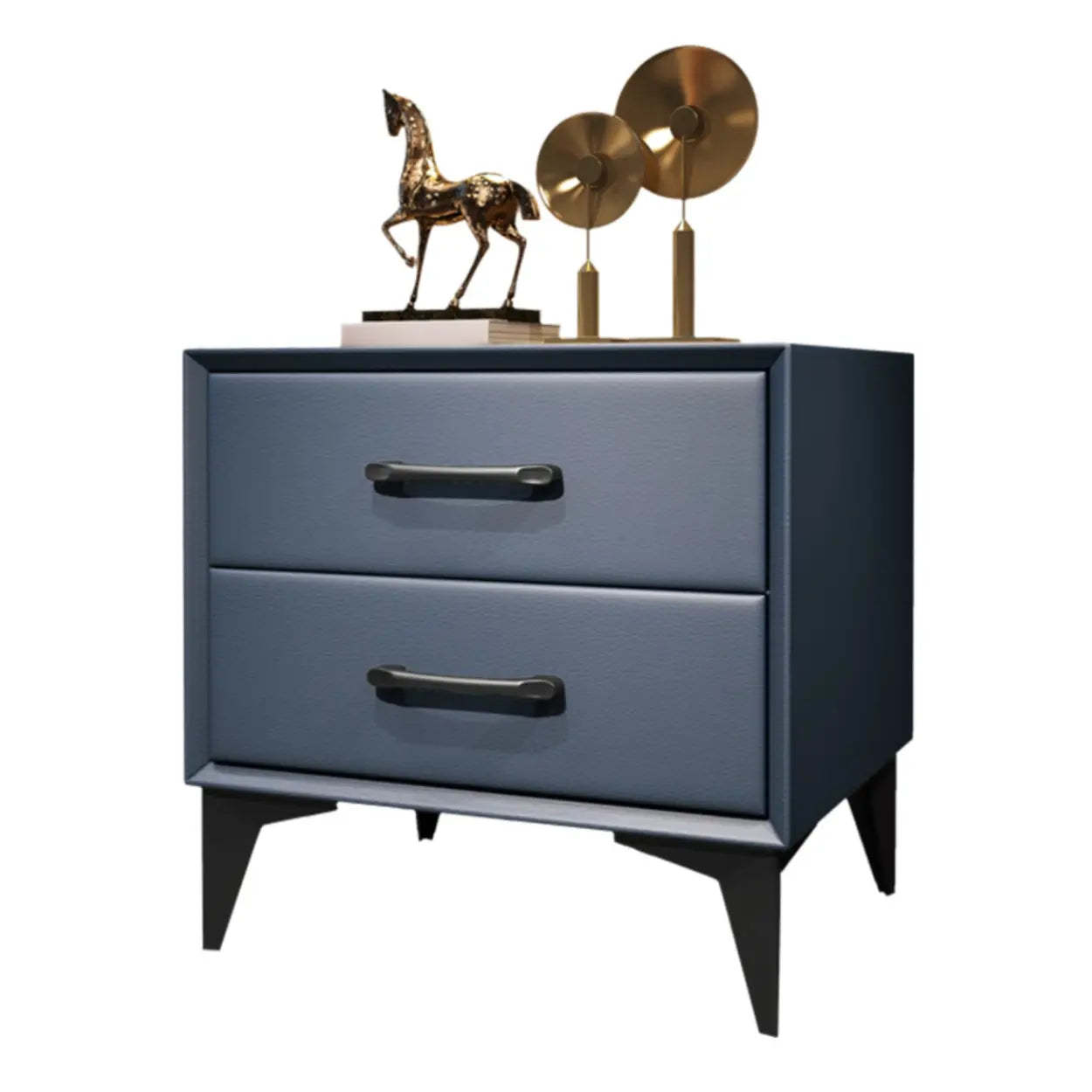 Blue 2-Tier Square Leather Nightstand with Legs — Off-White