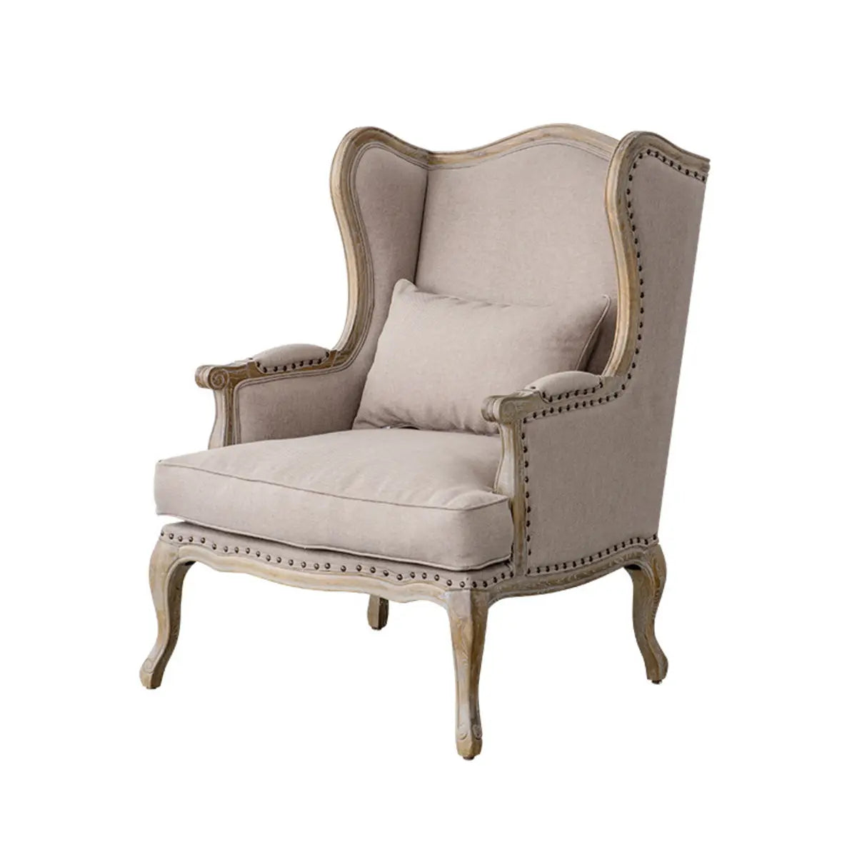 Blue-Beige Pillow Back Wingback Chair