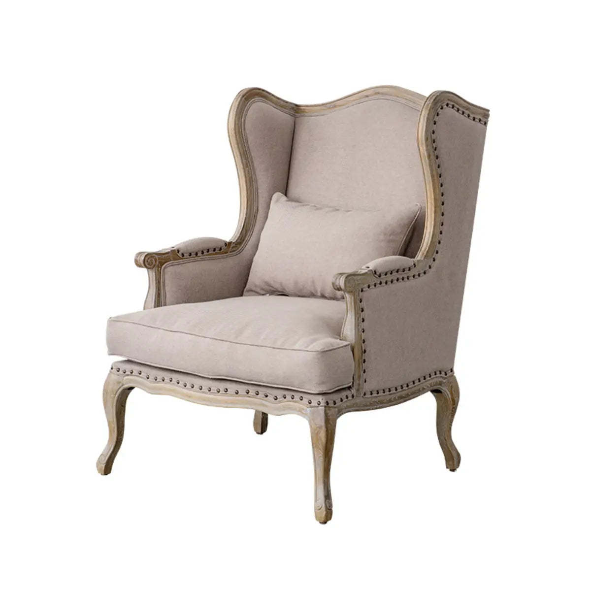 Blue-Beige Pillow Back Wingback Chair