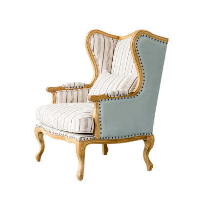 Blue-Beige Pillow Back Wingback Chair