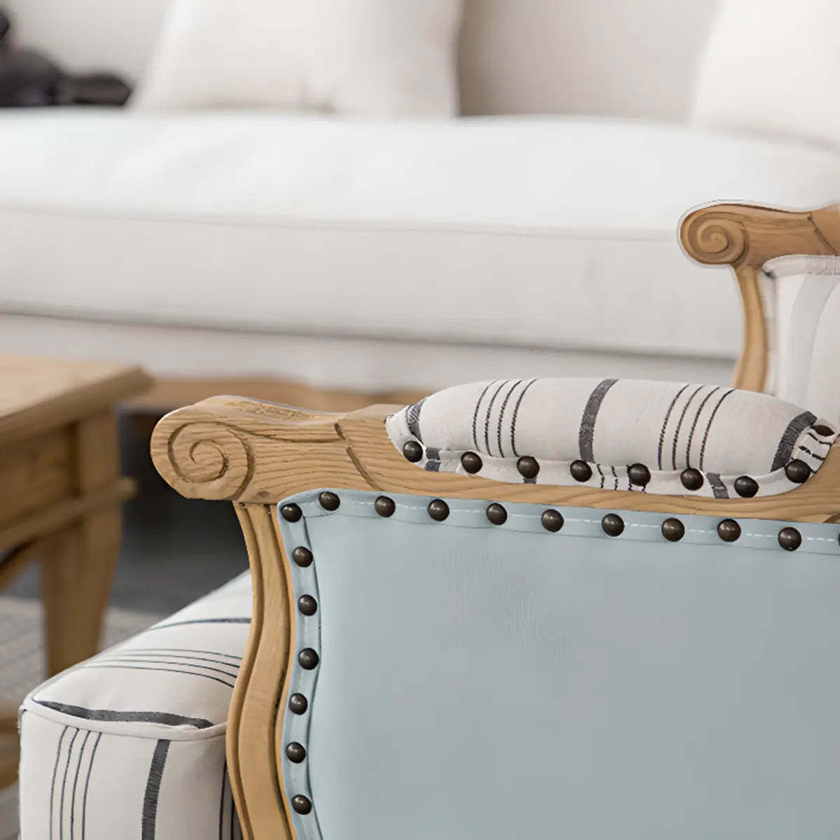 Blue-Beige Pillow Back Wingback Chair