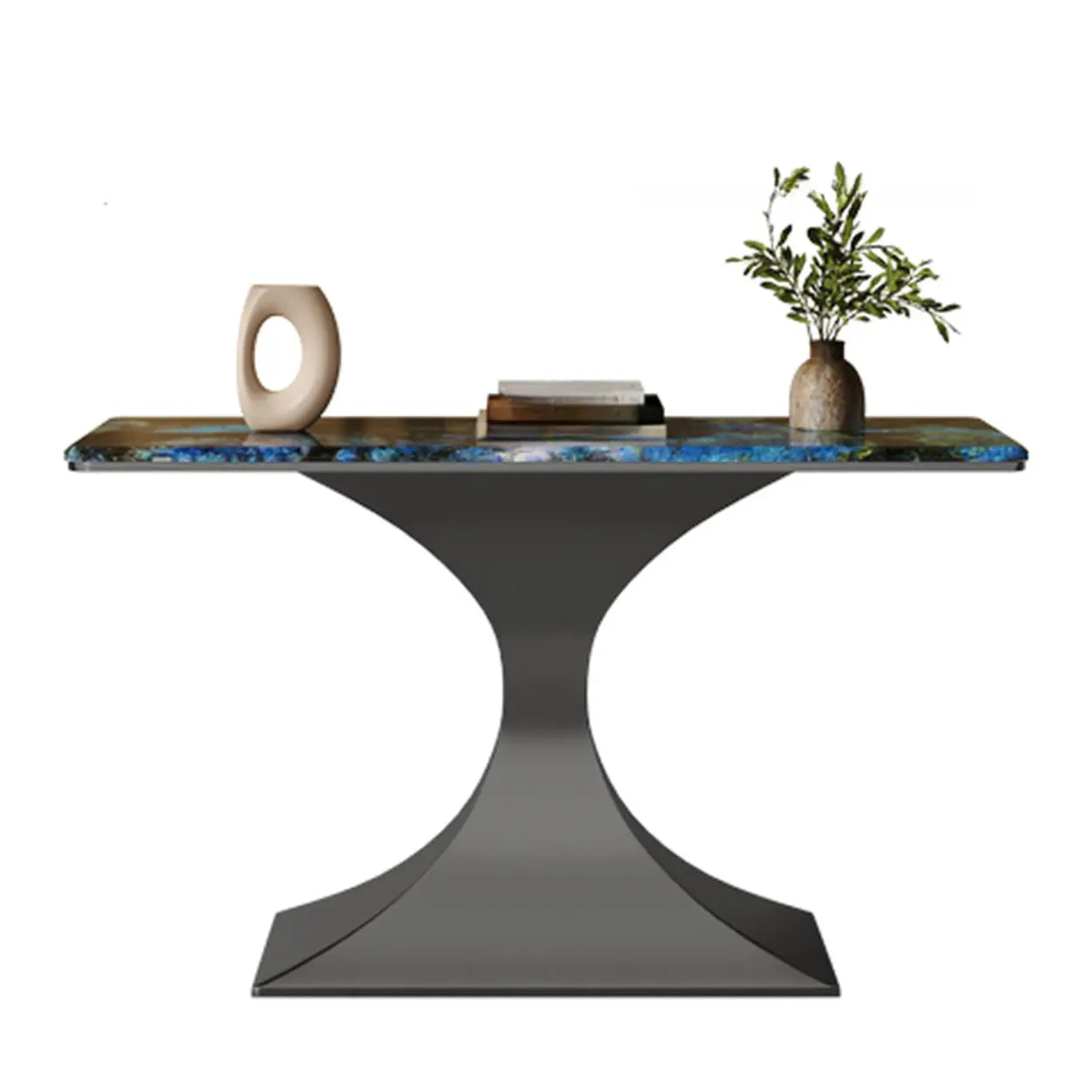 Blue-Gold Curved Base Marble Top Console Table — Black