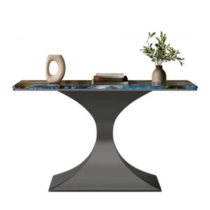 Blue-Gold Curved Base Marble Top Console Table — Black