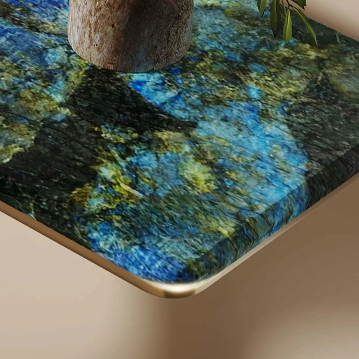 Blue-Gold Curved Base Marble Top Console Table — Black